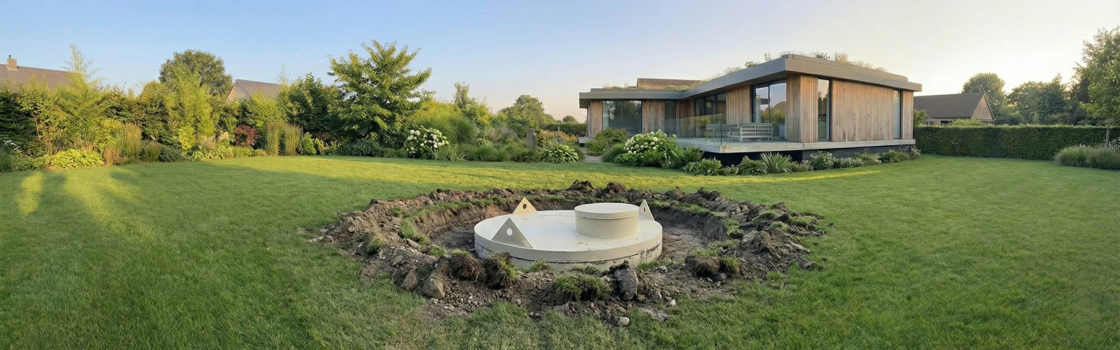 Dešťová nádrž s domem a zahradou